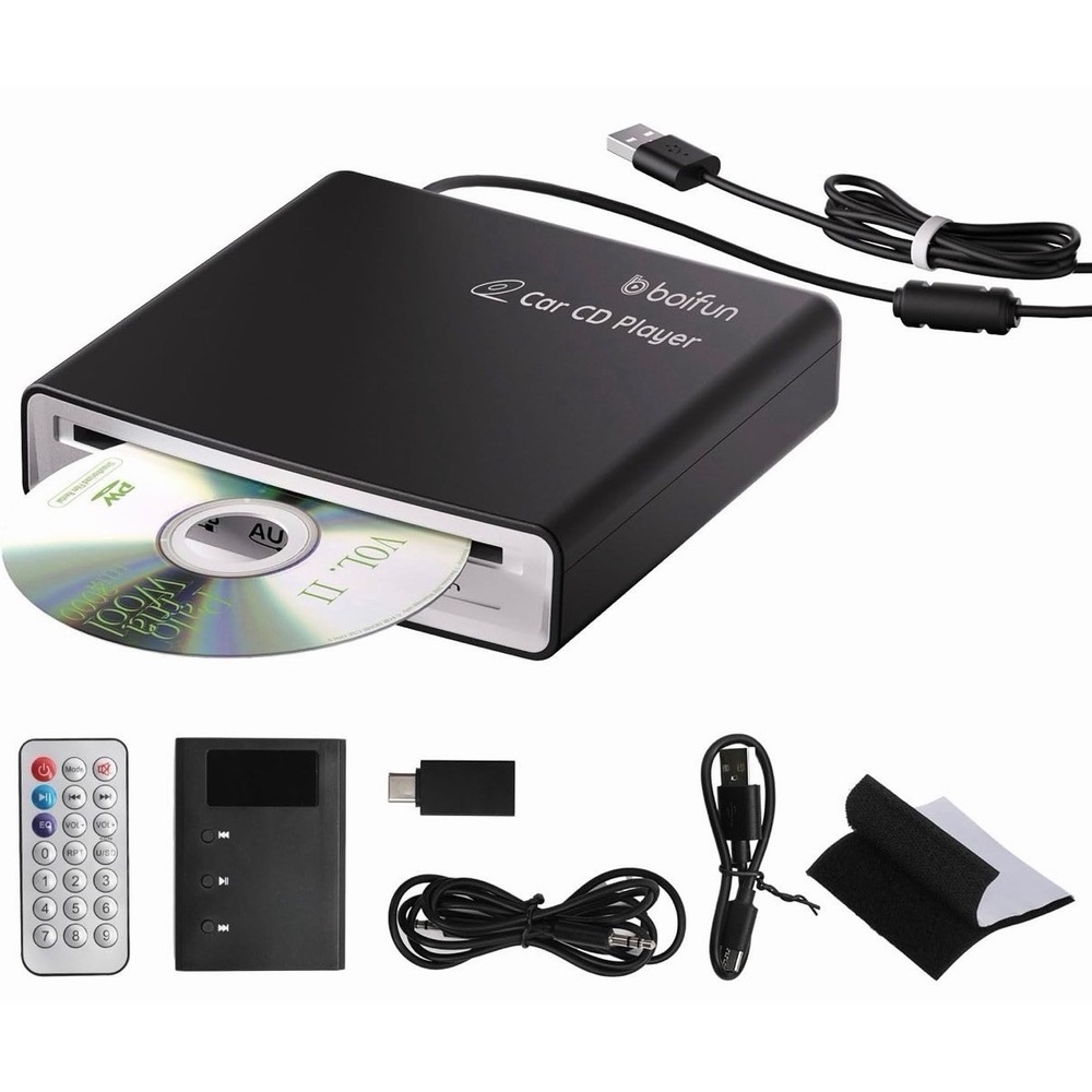 BOIFUN External Car CD Player USB AUX Plug & Play Anti-Skip Remote